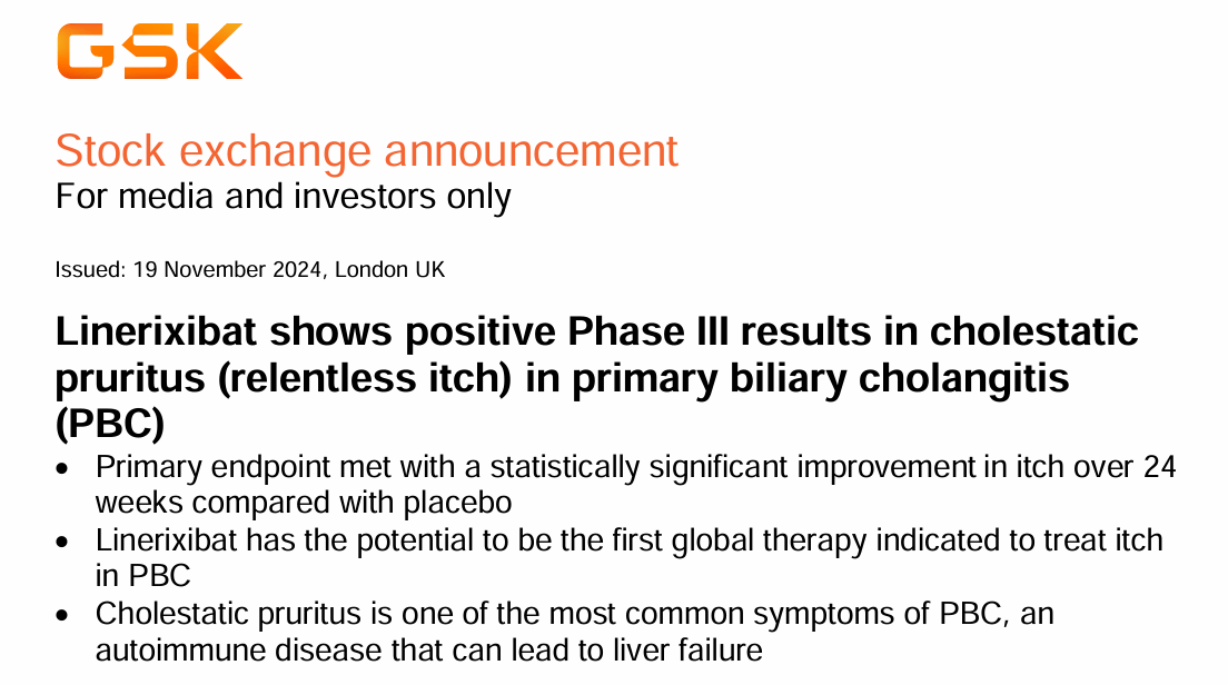 GSK IBAT Inhibitor Treatment for PBC-Related Cholestatic Pruritus Phase III Study Success