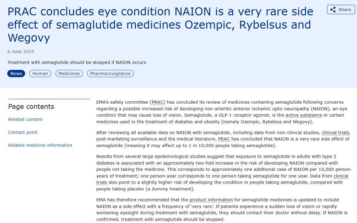 EU Confirms Vision Risk Tied to Semaglutide